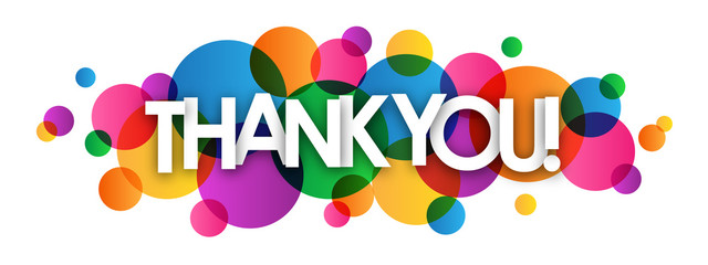 The word "Thankyou" with coloured circles as a background. 
